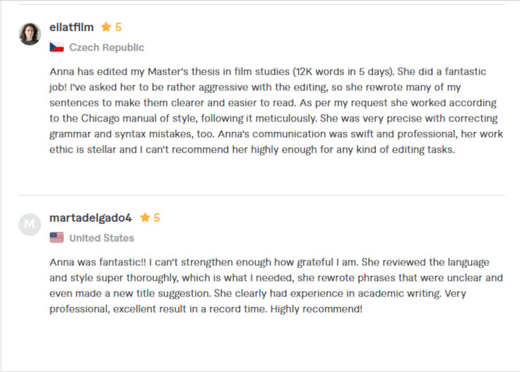 Anna Civolani got five-star reviews for academic copy editing