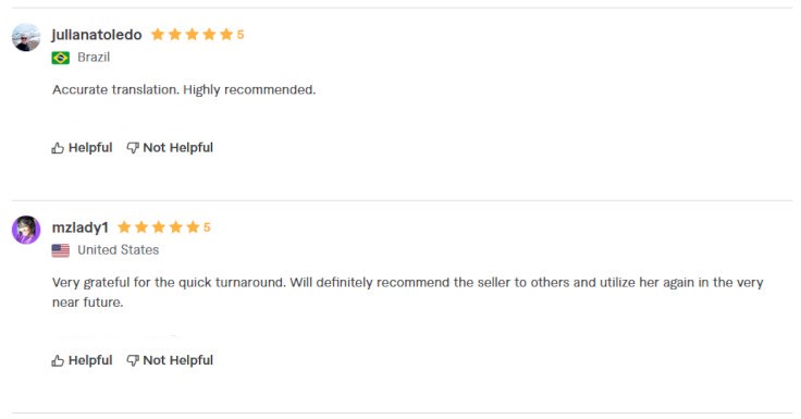 Anna Civolani got a five-star review from Brazil for translation services Portuguese-English