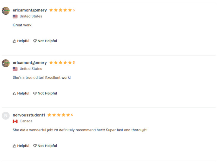 Anna Civolani copy editor receives five-star reviews from the US and Canada
